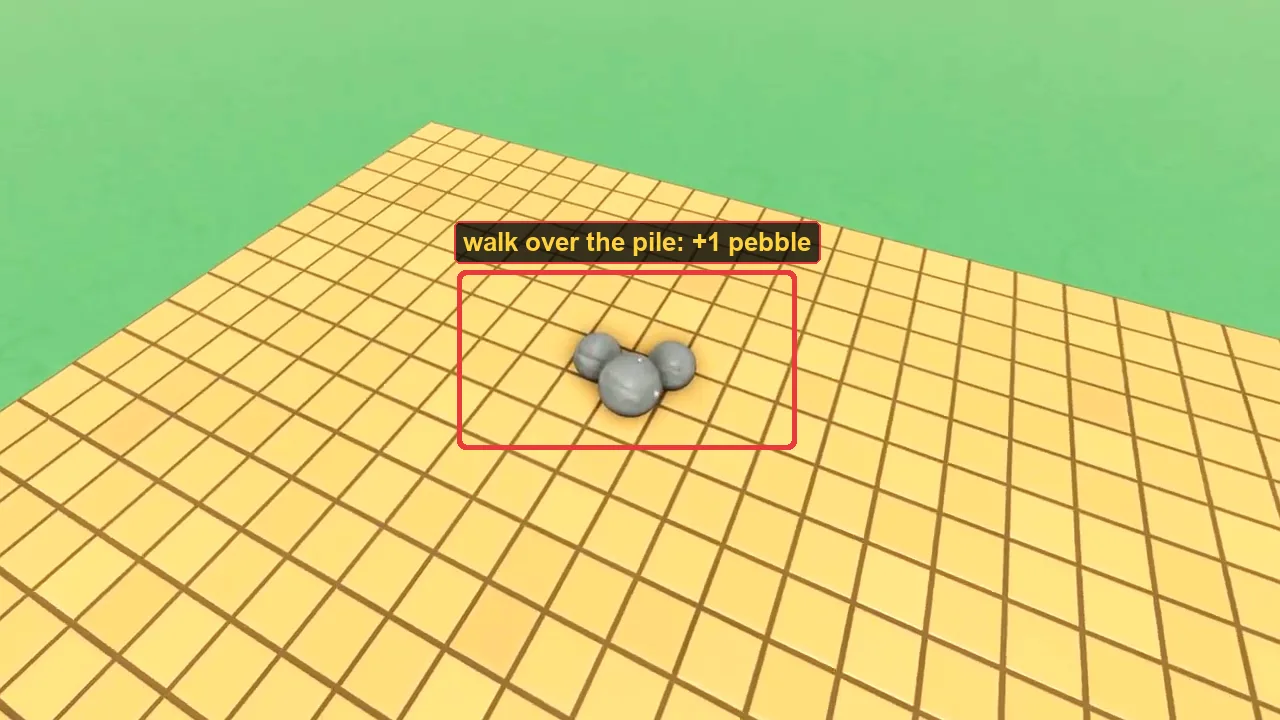 A gray pebble stone pile on a platform, and the hotbar with the slot number and quantity count marked