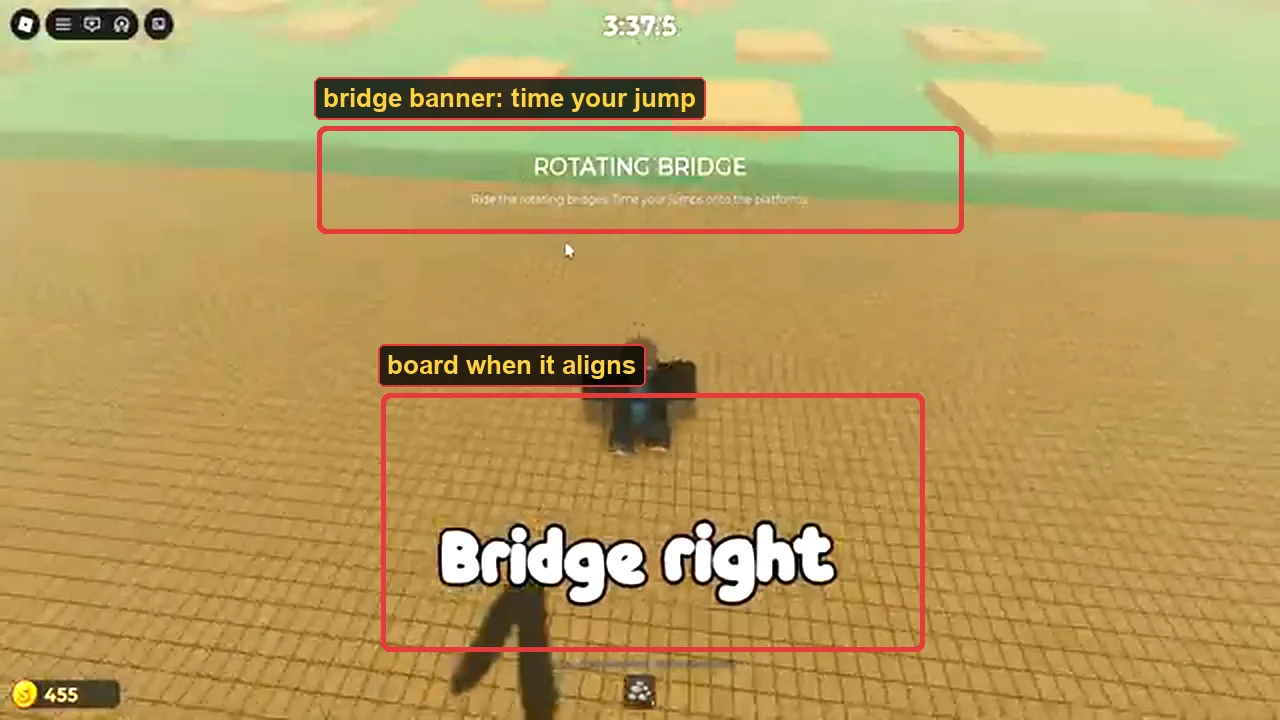 Rotating Bridges: the boarding point and the alignment moment marked on a rotating plank